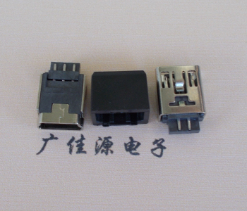 四川MINI USB 5Pin接口 带护套焊线母座 B型180度铜壳